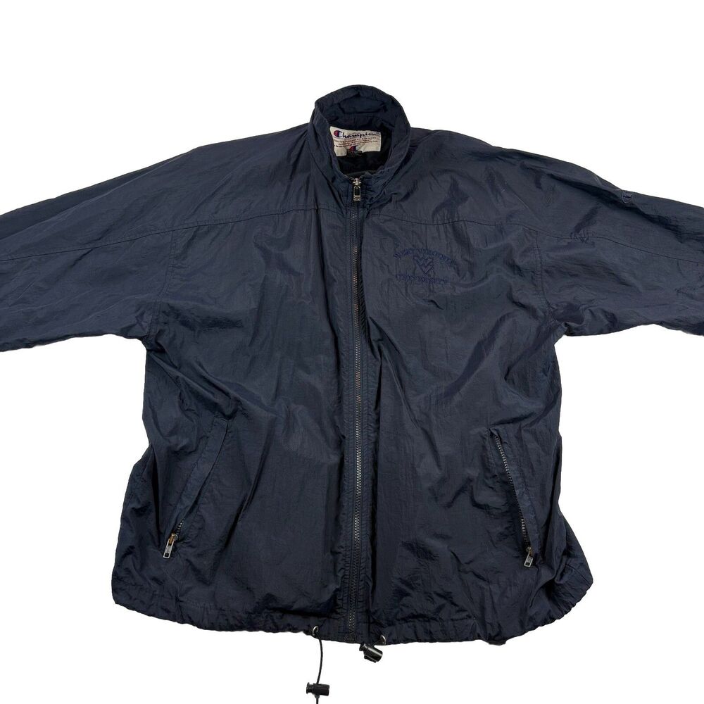Vintage West Virginia University Windbreaker Jacket Champion Mens L Blue Zip